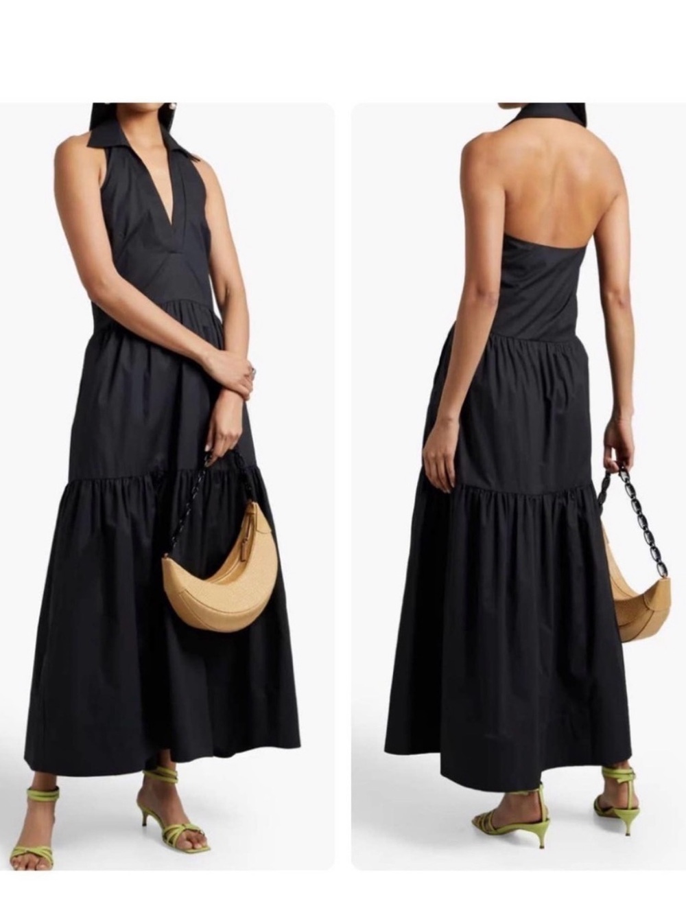 NICHOLAS Cotton Backless Halter Tiered Maxi Dress in Black